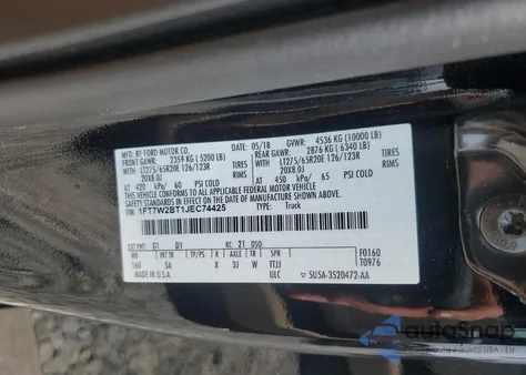 2018 Ford F250 Super Duty from USA, damaged, VIN 1FT7W2BT1JEC74425